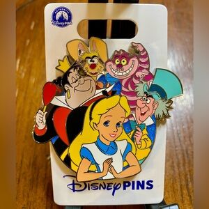 Large Disney Alice in Wonderland Pin Cheshire Mad Hatter Rabbit NWT Diamond